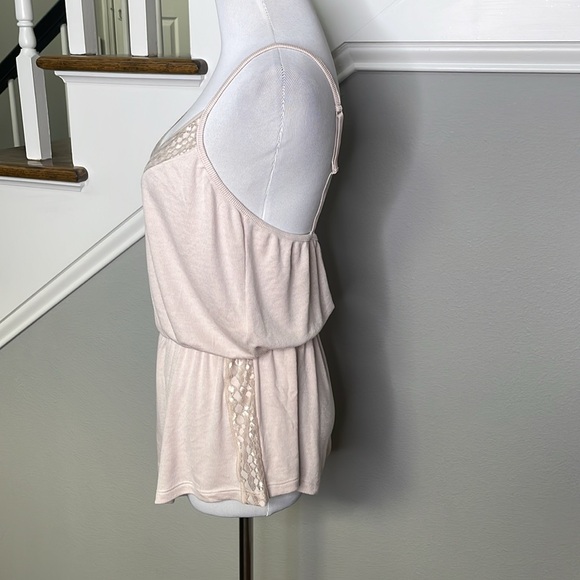 Cosabella Pale Pink Ribbed Sleeveless Lace Detail Loungewear Pajama Romper - Picture 3 of 8